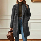 VALERIA | ELEGANTER KARIERTER WOLLMANTEL – Grau