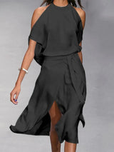 Aitana | Schulterfreies Festliches Kleid Damen Midikleid – Schwarz