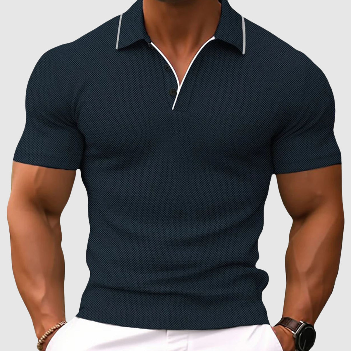Herren Stylisch Slim Fit Texturiert Poloshirt | Dehnbar