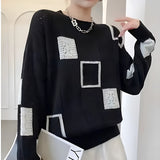 Greta | Geometrischer Strickpullover Mit Modernem Muster – Schwarz