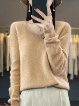 Klarissa | Damen Strickpullover Locker V-Ausschnitt – Beige