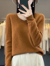 Klarissa | Damen Strickpullover Locker V-Ausschnitt – Goldenes Kamel