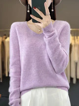 Klarissa | Damen Strickpullover Locker V-Ausschnitt – Lila