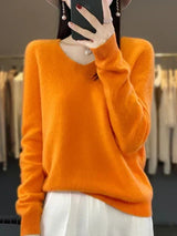 Klarissa | Damen Strickpullover Locker V-Ausschnitt – Orange