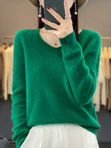 Klarissa | Damen Strickpullover Locker V-Ausschnitt – Grün