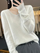 Klarissa | Damen Strickpullover Locker V-Ausschnitt – Weiß
