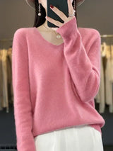 Klarissa | Damen Strickpullover Locker V-Ausschnitt – Rosa