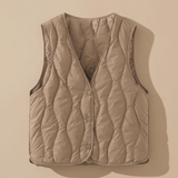 Alma | Damen Weste mit V Ausschnitt und Druckknöpfen – Khaki