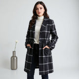 VALERIA | ELEGANTER KARIERTER WOLLMANTEL – Schwarz