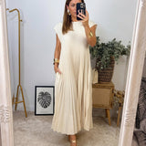 Sommerkleid Damen | Plissierter Maxirock & Zeitloser Eleganter Schnitt – Beige