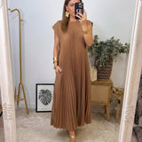 Sommerkleid Damen | Plissierter Maxirock & Zeitloser Eleganter Schnitt – Braun