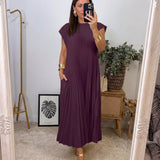 Sommerkleid Damen | Plissierter Maxirock & Zeitloser Eleganter Schnitt – Dunkelrot