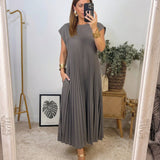 Sommerkleid Damen | Plissierter Maxirock & Zeitloser Eleganter Schnitt – Grau