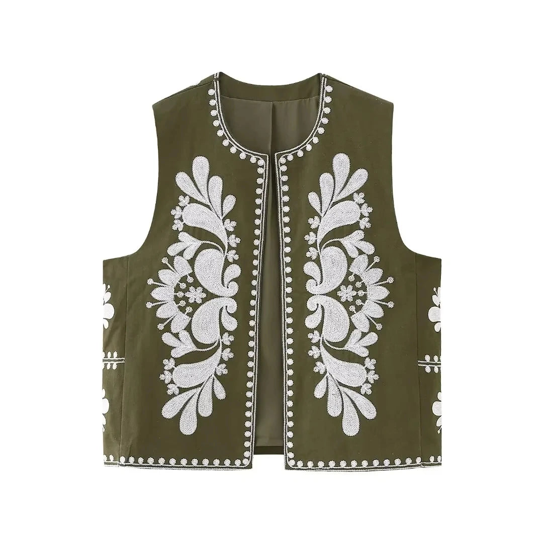 Ärmellose Weste mit floralen Stickereien für Eleganz