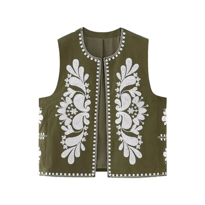 Ärmellose Weste mit floralen Stickereien für Eleganz