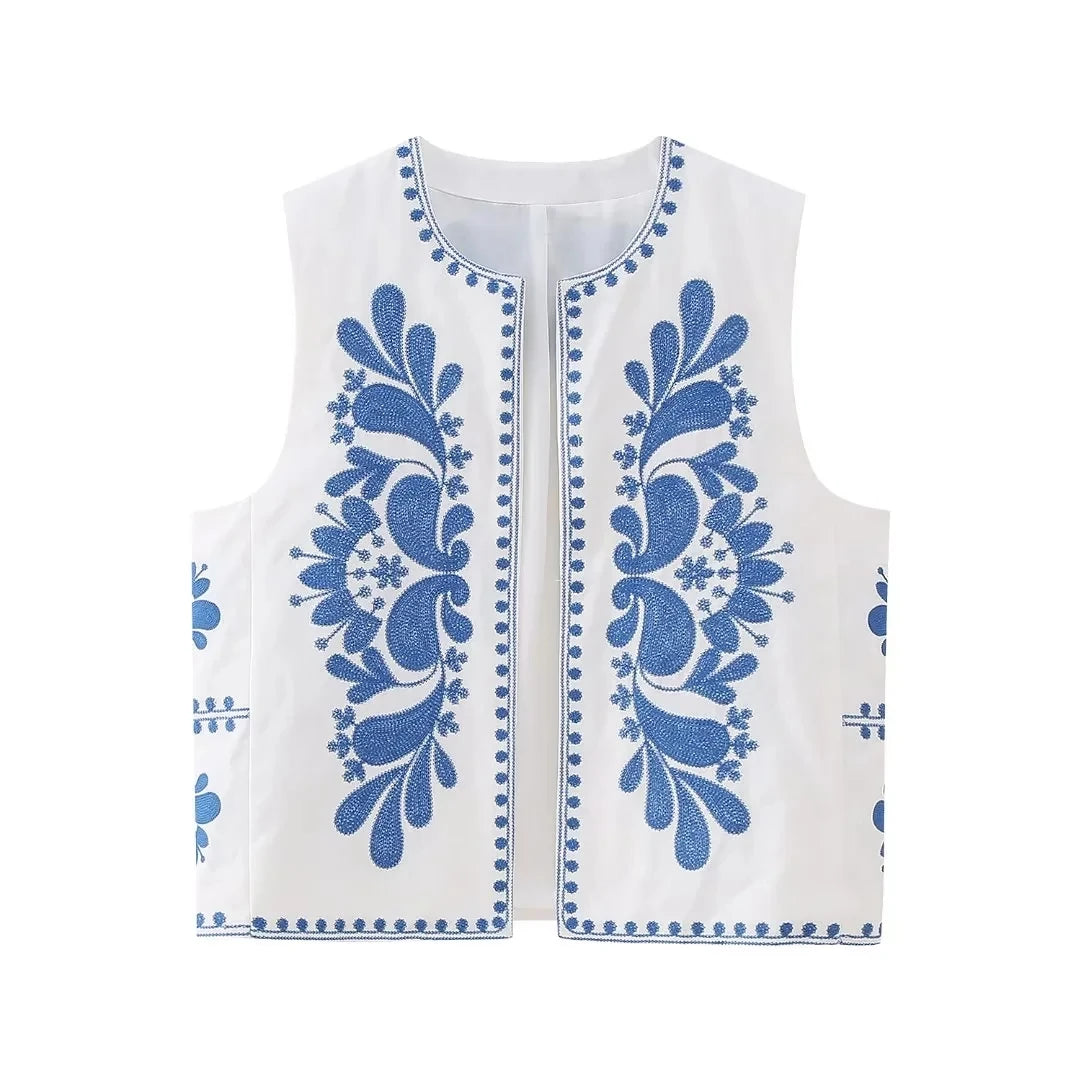 Ärmellose Weste mit floralen Stickereien für Eleganz