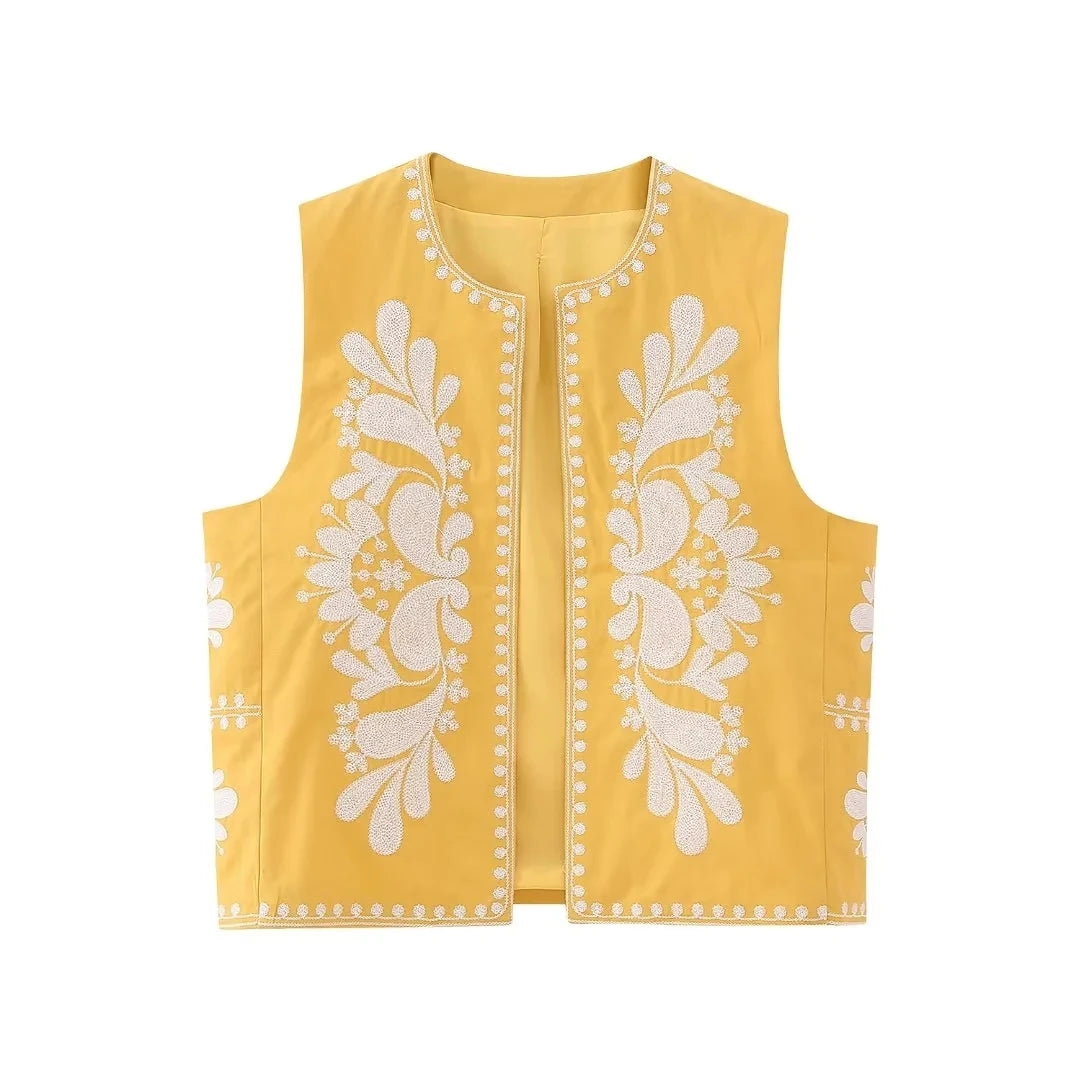 Ärmellose Weste mit floralen Stickereien für Eleganz