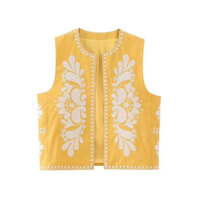 Ärmellose Weste mit floralen Stickereien für Eleganz