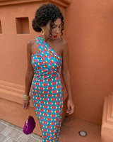 Asymmetrisches One-Shoulder Midikleid Damen Sommer – Blaugrün