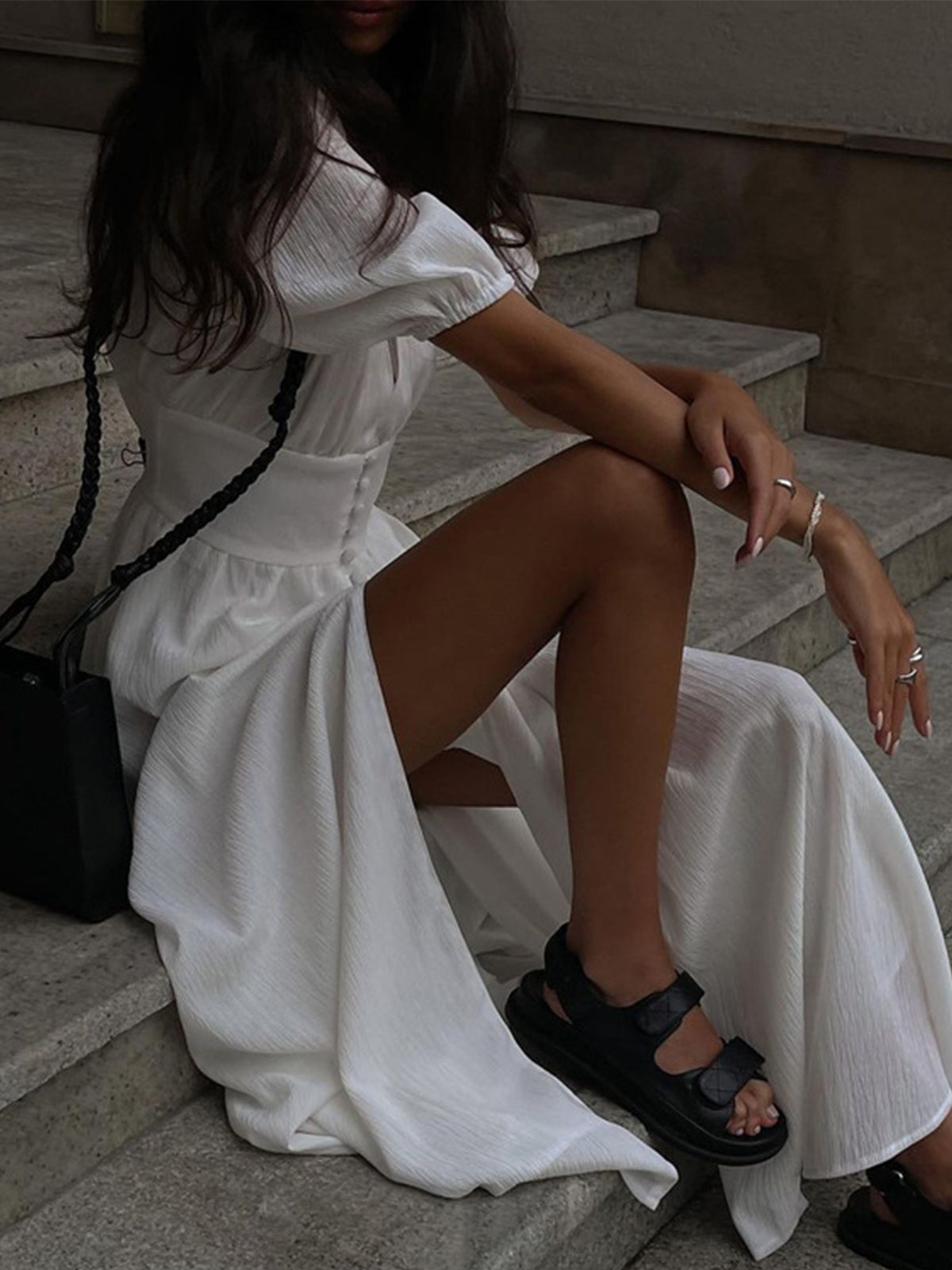 Elsie - Frenchy Langes Kleid mit Knopfleiste