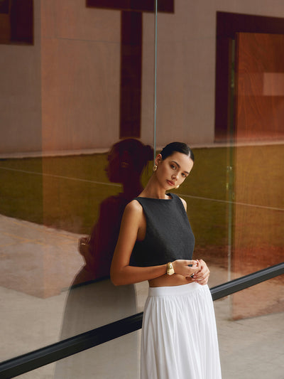 Damen Crop Tanktop aus Baumwollmischung – Ärmelloses Stricktop