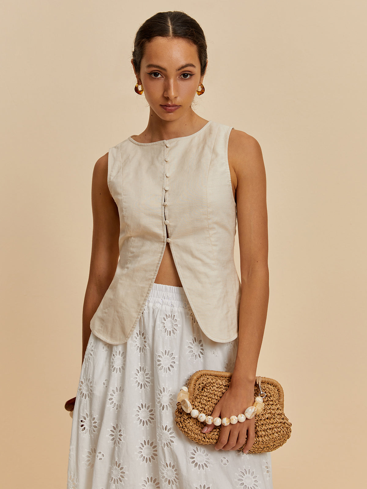 Anabella® | Lässige ärmellose Bluse aus Baumwolle und Leinen