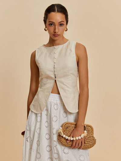 Anabella® | Lässige ärmellose Bluse aus Baumwolle und Leinen