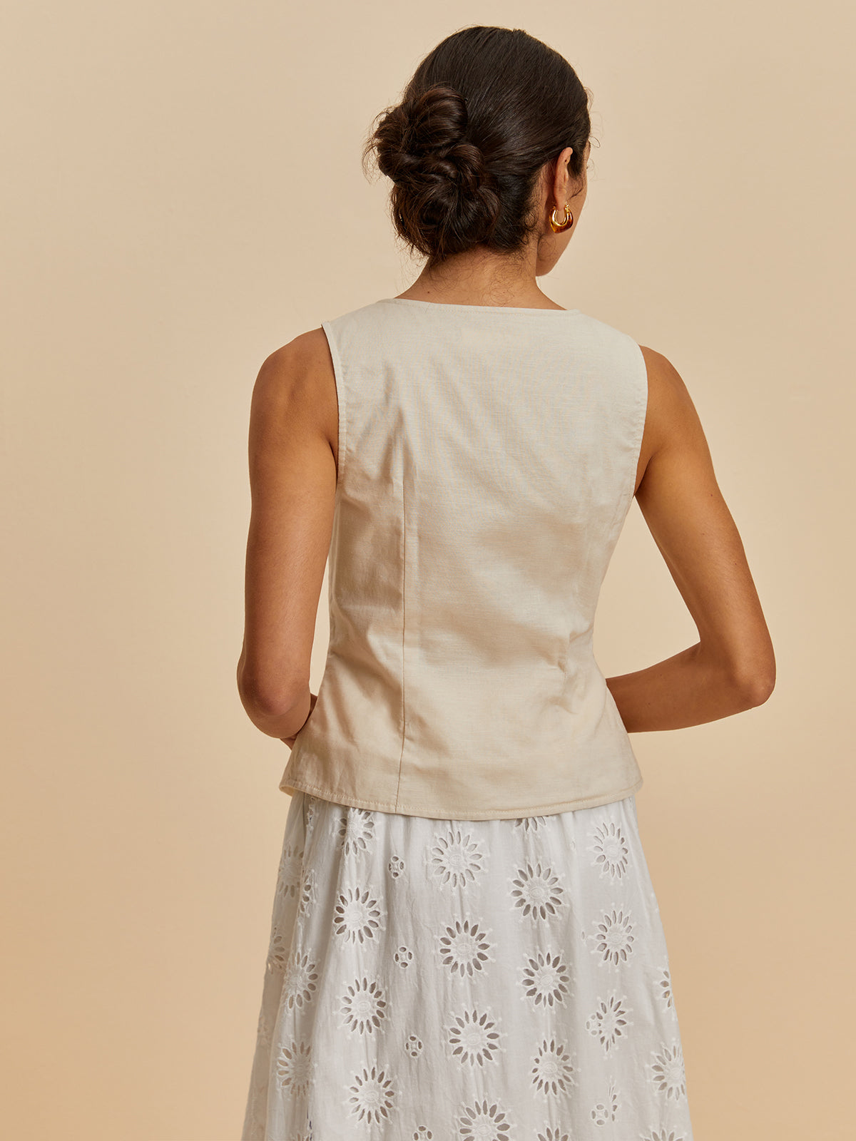 Anabella® | Lässige ärmellose Bluse aus Baumwolle und Leinen