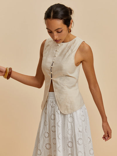 Anabella® | Lässige ärmellose Bluse aus Baumwolle und Leinen