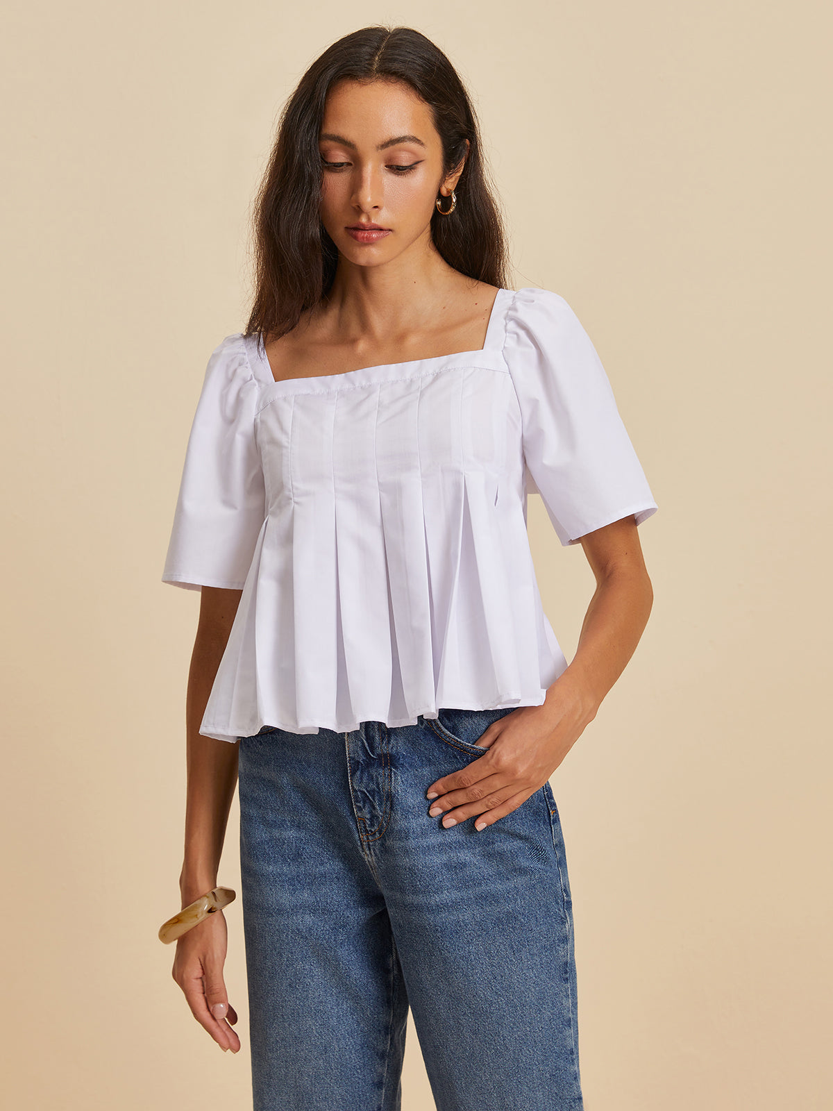 Ananda® | Plissierte Bluse mit rundem Ausschnitt