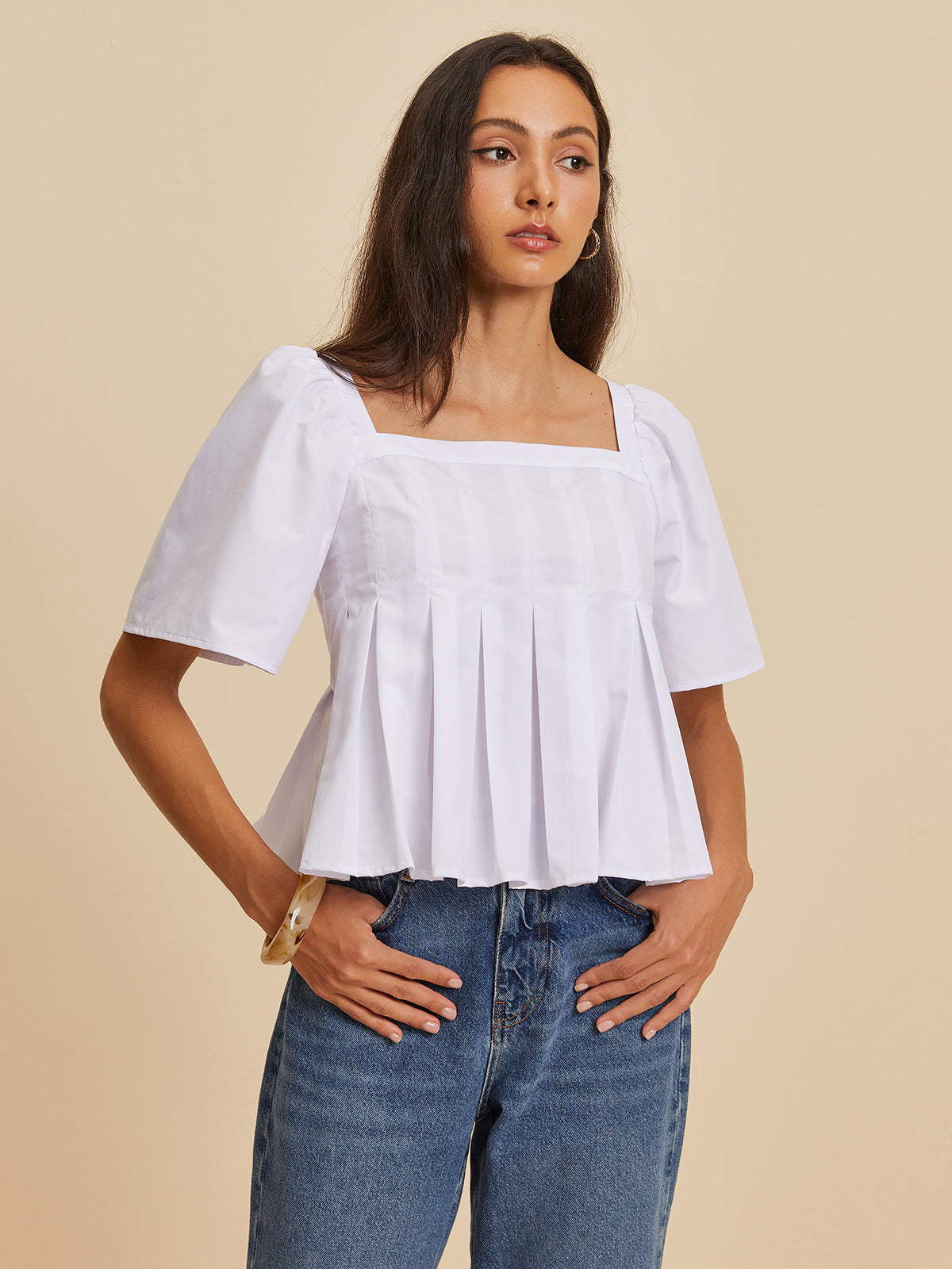 Ananda® | Plissierte Bluse mit rundem Ausschnitt