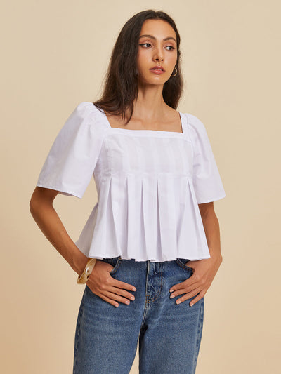 Ananda® | Plissierte Bluse mit rundem Ausschnitt
