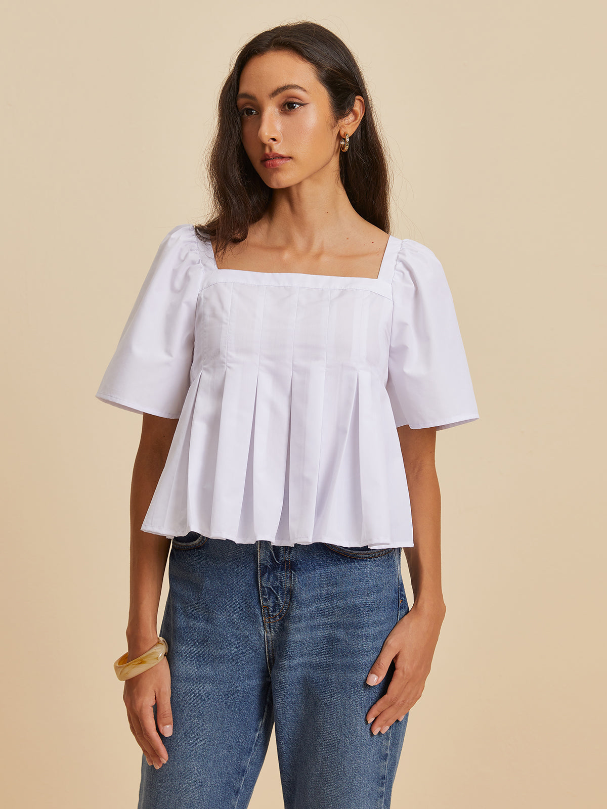Ananda® | Plissierte Bluse mit rundem Ausschnitt