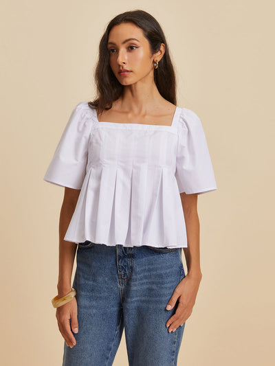 Ananda® | Plissierte Bluse mit rundem Ausschnitt