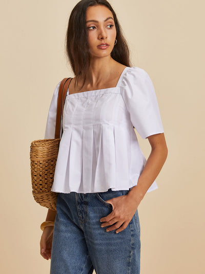 Ananda® | Plissierte Bluse mit rundem Ausschnitt