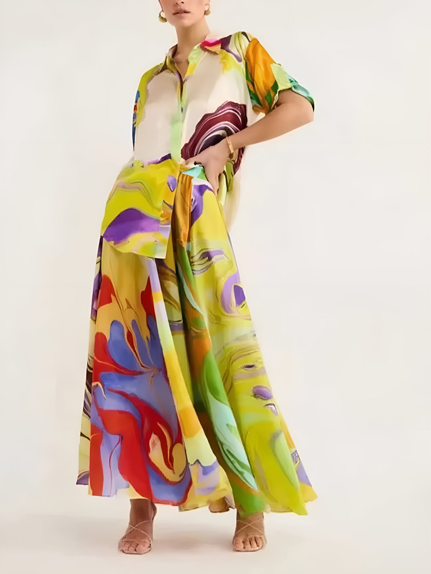 Samanta - Satin Print Kordelrock Set