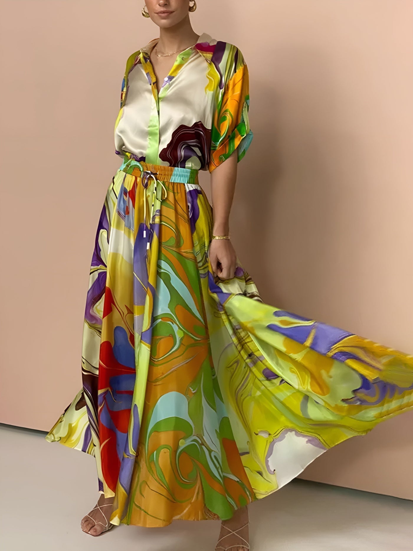 Samanta - Satin Print Kordelrock Set