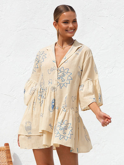 Millie - Kurzes Kleid mit Sonnenaufdruck in Übergröße