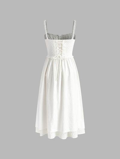 Elegant Ruffle Hem Cami Midi Dress – Sleeveless Summer Sundress