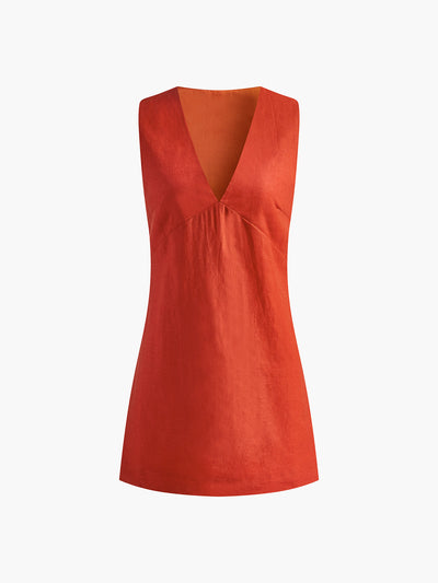 Clarise - Kurzes Kleid mit V-Ausschnitt aus Baumwolle und Leinen