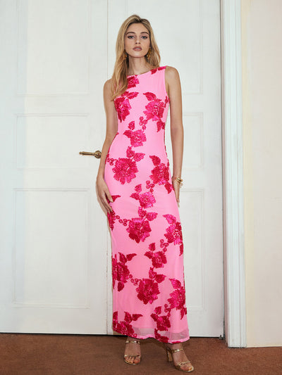 Aurora - Romance Floral Ärmelloses Mesh Kleid