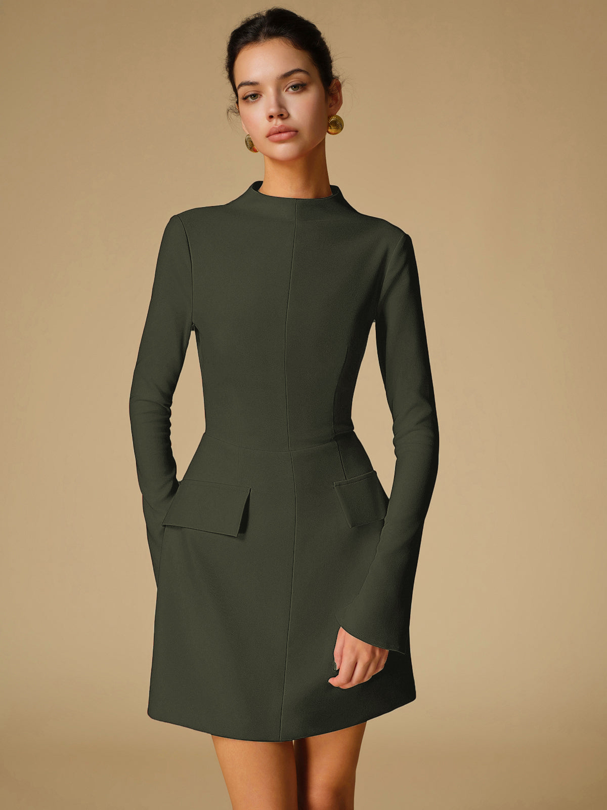 Sabina - Minimalistisches einfarbiges Kleid mit Rundhalsausschnitt