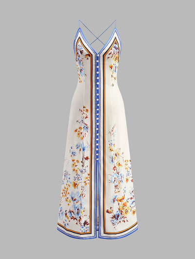 Keira - Lässiges langes Kleid mit Blumenmuster und Halfter