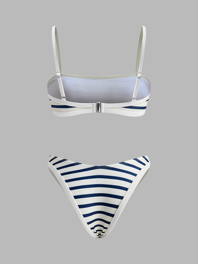 Nautischer Streifen High-Cut Bikini – Figurbetonter Damen-Badeanzug