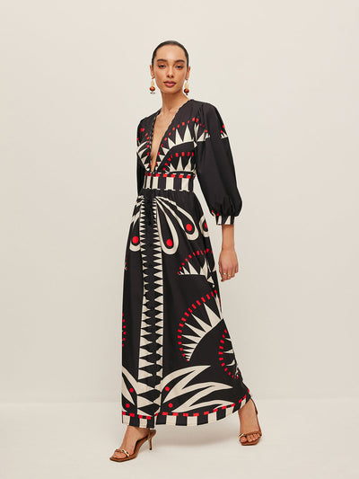 Dinah - Boho Print Kleid mit geteiltem V-Ausschnitt