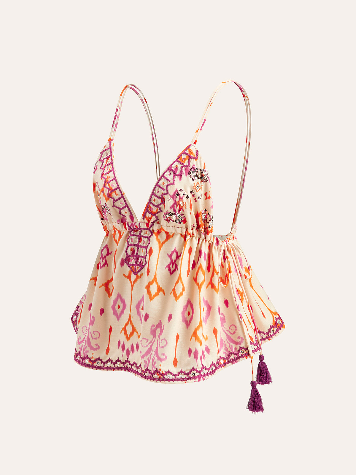 Nora - Besticktes Boho-Tassel-Krawatten-Cami-Top