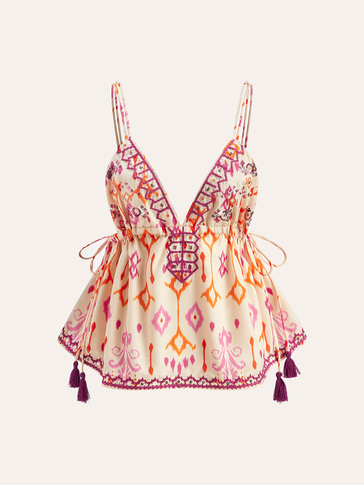 Nora - Besticktes Boho-Tassel-Krawatten-Cami-Top