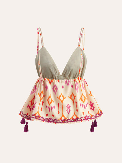 Nora - Besticktes Boho-Tassel-Krawatten-Cami-Top