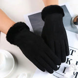 Damenhandschuhe mit Kunstpelzfutter – Schwarz