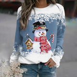 Elfriede | Damen-Weihnachtspullover mit Schneemann-Motiv – Blau